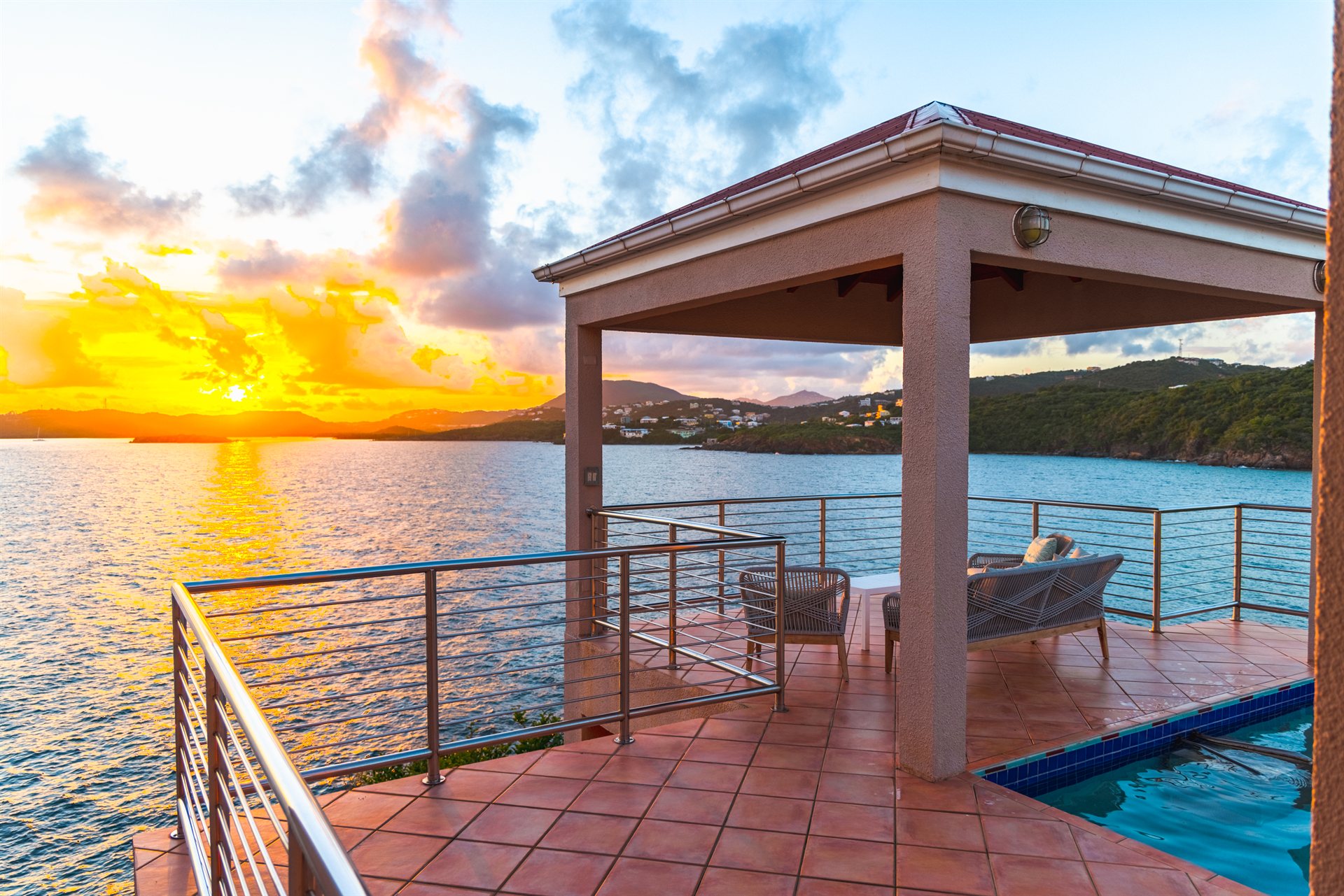 Aerial view of Ocean Pointe Caribe estate on the rocky point near Secret Harbor, St Thomas USVI